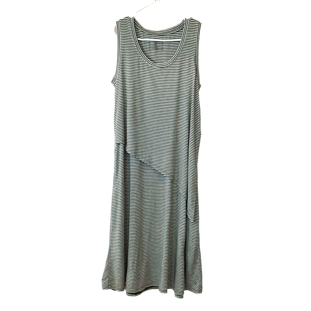 Cuddl Duds Dress Size M Green/White Stripes Overlapping Asymmetrical Bodice